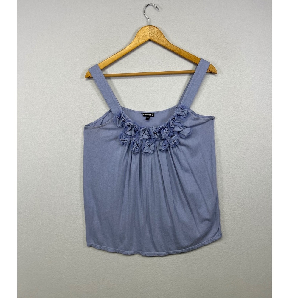 Coquette Romantic Express Womens Medium Periwinkle Blue Floral Rosette Tank Top